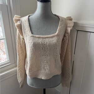 SALTWATER LUXE Lori Sweater Knit Square Neck Ruffle Long Sleeve